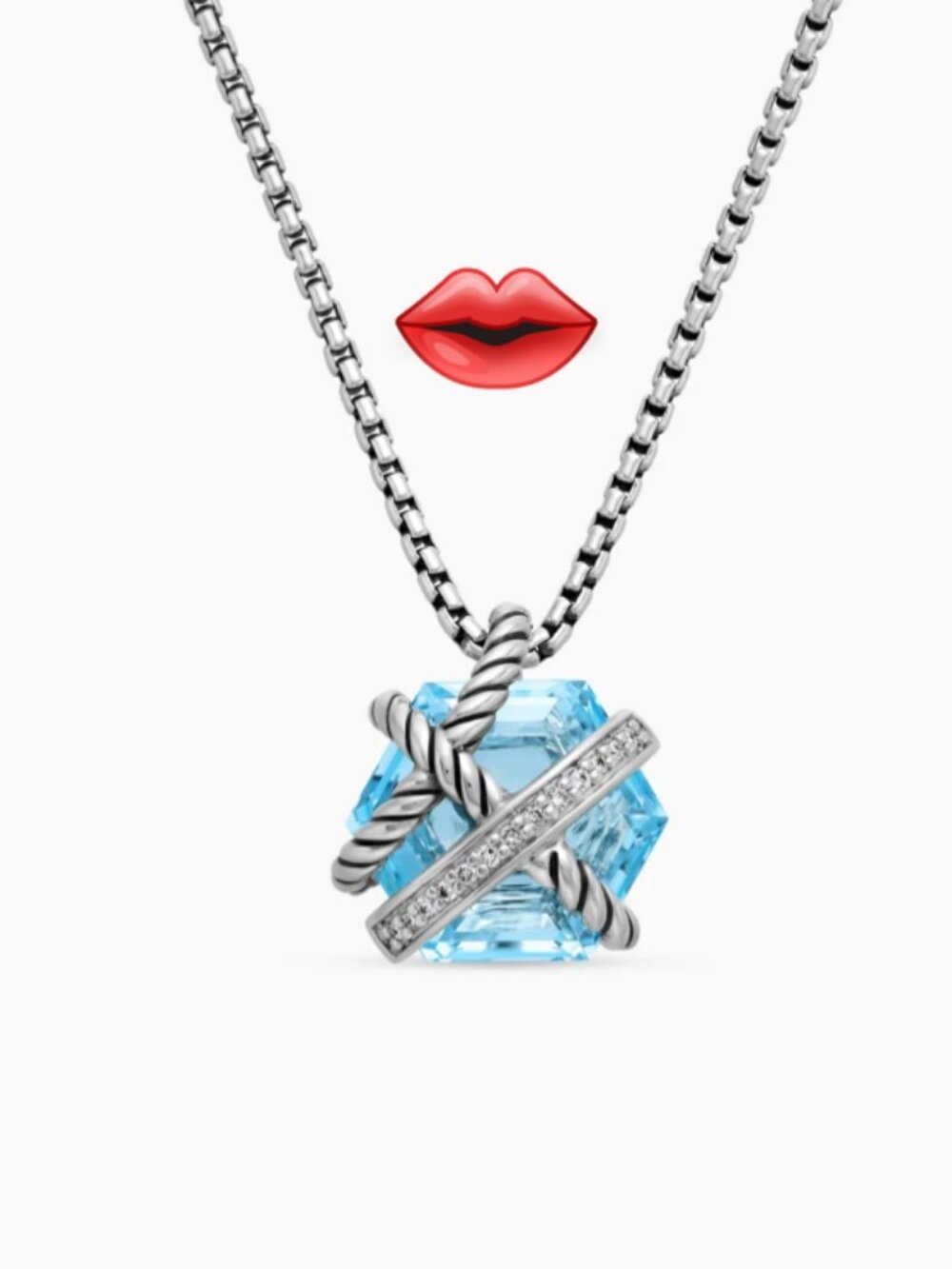 David Yurman Hexagonal Diamond Sapphire Necklace
